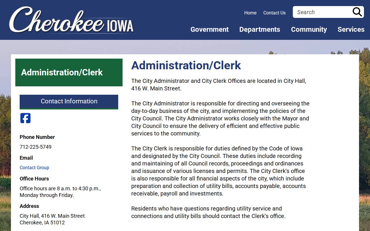 Cherokee City Clerk channel for Cherokee criminal record request routing