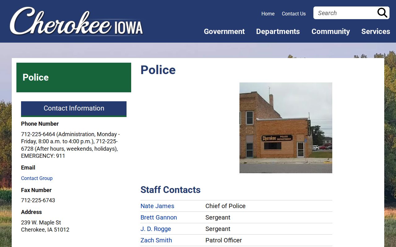 Cherokee Police Department office for Cherokee arrest and incident records