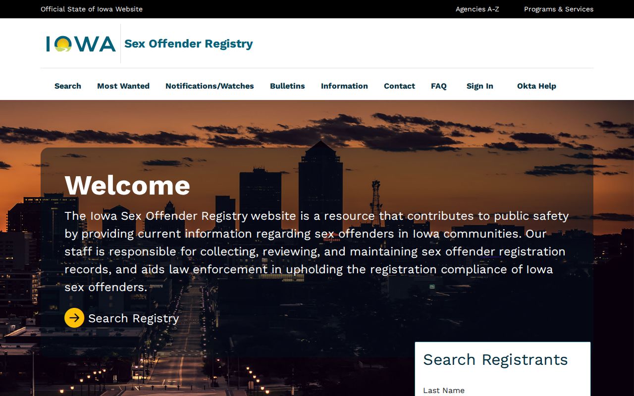 Iowa Sex Offender Registry entry point for a Cherokee County sex offender lookup