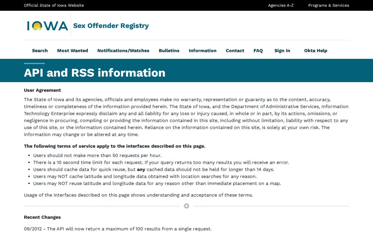 Official profile field documentation for Cherokee County sex offender records