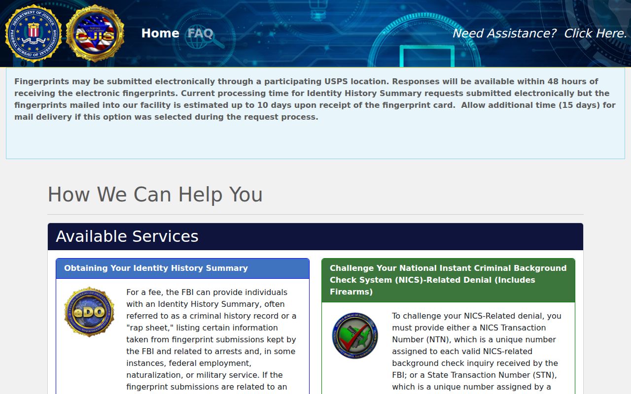 Cherokee County criminal history FBI fingerprint self-review portal
