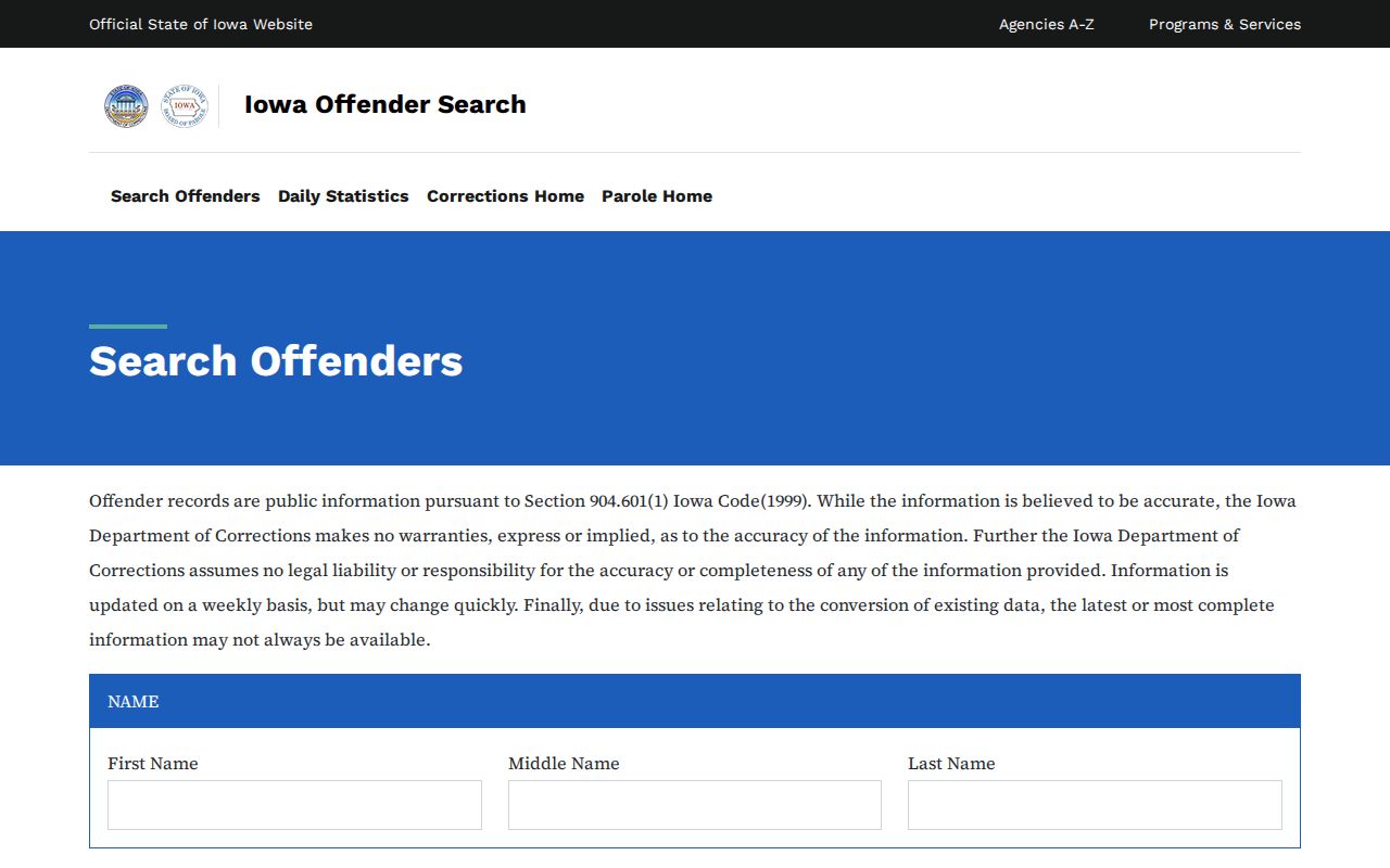 Cherokee County criminal history Iowa DOC offender search