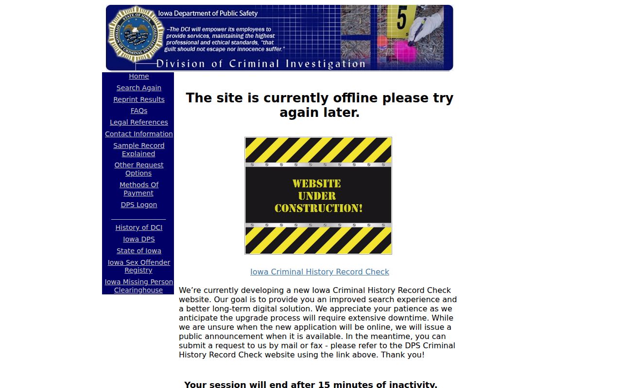 Cherokee County criminal history Iowa DCI record check portal